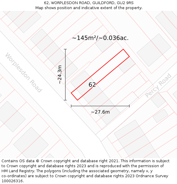 62, WORPLESDON ROAD, GUILDFORD, GU2 9RS: Plot and title map