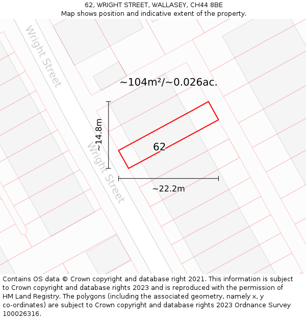62, WRIGHT STREET, WALLASEY, CH44 8BE: Plot and title map