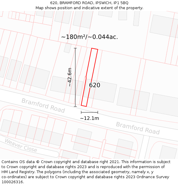 620, BRAMFORD ROAD, IPSWICH, IP1 5BQ: Plot and title map