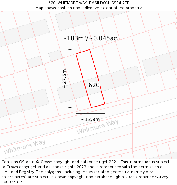 620, WHITMORE WAY, BASILDON, SS14 2EP: Plot and title map