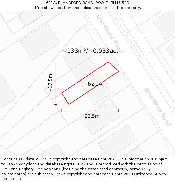 621A, BLANDFORD ROAD, POOLE, BH16 5ED: Plot and title map