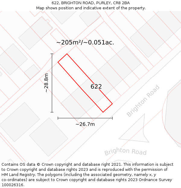 622, BRIGHTON ROAD, PURLEY, CR8 2BA: Plot and title map
