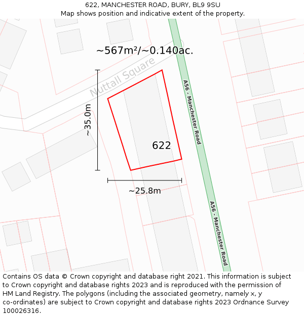 622, MANCHESTER ROAD, BURY, BL9 9SU: Plot and title map