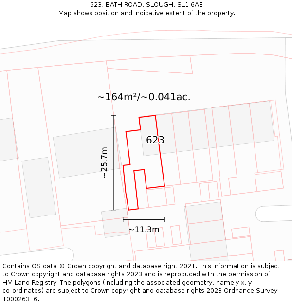 623, BATH ROAD, SLOUGH, SL1 6AE: Plot and title map
