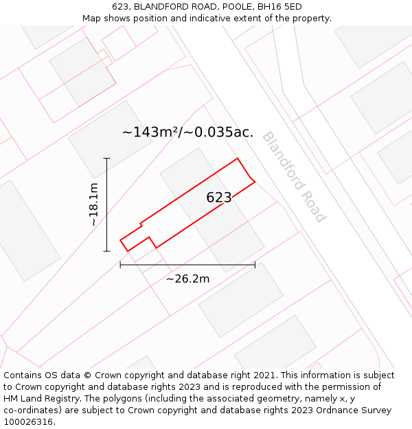 623, BLANDFORD ROAD, POOLE, BH16 5ED: Plot and title map