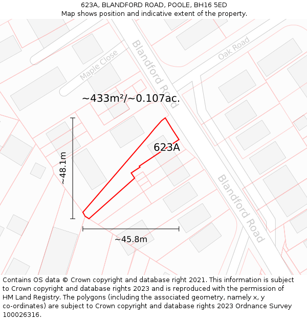 623A, BLANDFORD ROAD, POOLE, BH16 5ED: Plot and title map