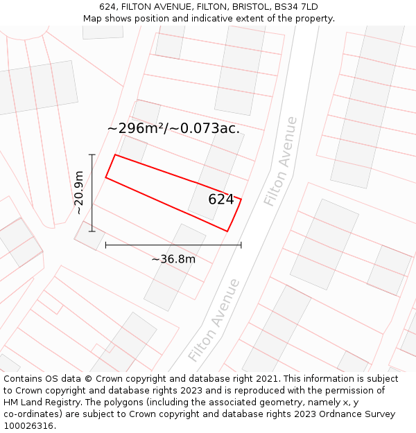 624, FILTON AVENUE, FILTON, BRISTOL, BS34 7LD: Plot and title map