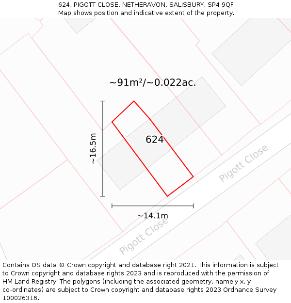 624, PIGOTT CLOSE, NETHERAVON, SALISBURY, SP4 9QF: Plot and title map