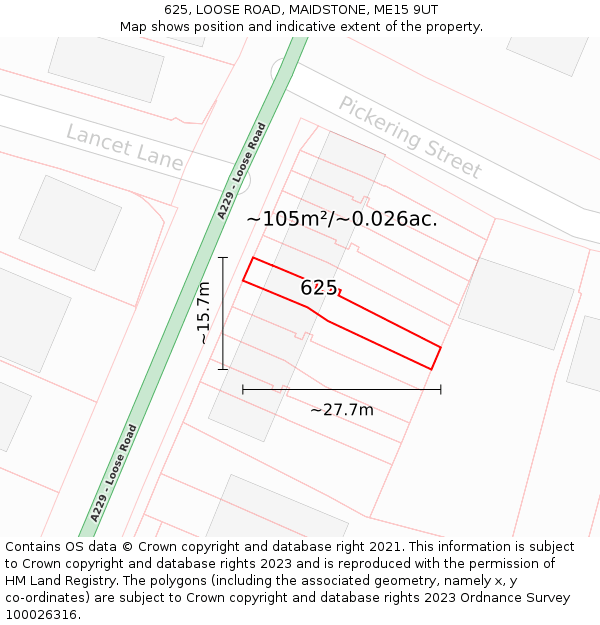 625, LOOSE ROAD, MAIDSTONE, ME15 9UT: Plot and title map