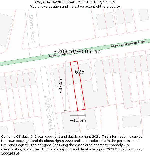 626, CHATSWORTH ROAD, CHESTERFIELD, S40 3JX: Plot and title map