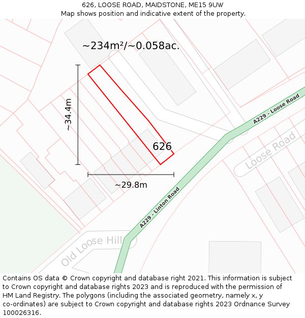 626, LOOSE ROAD, MAIDSTONE, ME15 9UW: Plot and title map