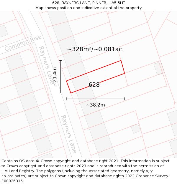 628, RAYNERS LANE, PINNER, HA5 5HT: Plot and title map