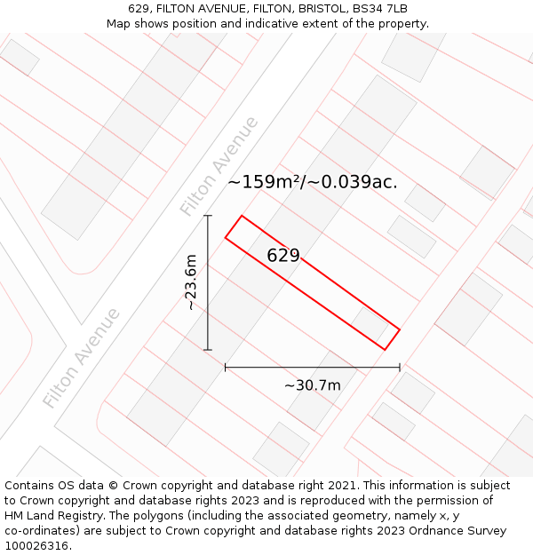 629, FILTON AVENUE, FILTON, BRISTOL, BS34 7LB: Plot and title map
