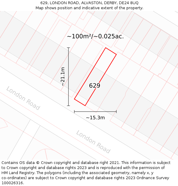 629, LONDON ROAD, ALVASTON, DERBY, DE24 8UQ: Plot and title map