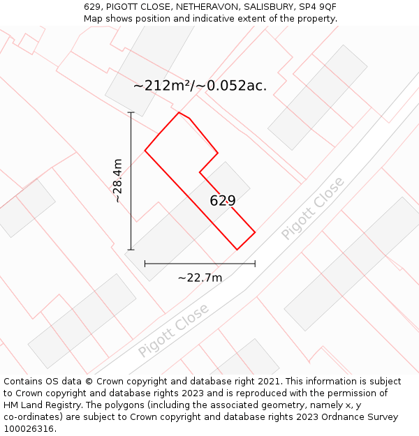 629, PIGOTT CLOSE, NETHERAVON, SALISBURY, SP4 9QF: Plot and title map