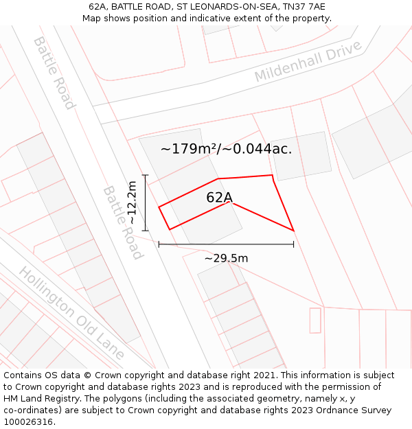 62A, BATTLE ROAD, ST LEONARDS-ON-SEA, TN37 7AE: Plot and title map