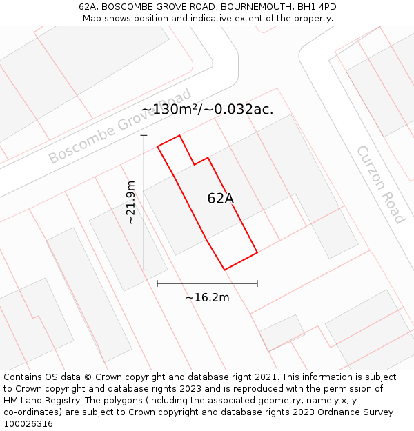62A, BOSCOMBE GROVE ROAD, BOURNEMOUTH, BH1 4PD: Plot and title map