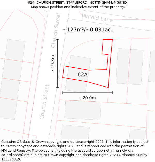 62A, CHURCH STREET, STAPLEFORD, NOTTINGHAM, NG9 8DJ: Plot and title map
