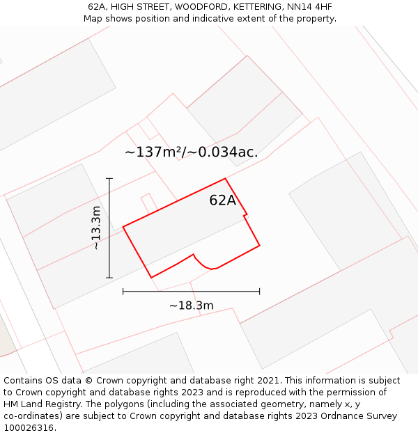 62A, HIGH STREET, WOODFORD, KETTERING, NN14 4HF: Plot and title map