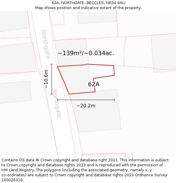 62A, NORTHGATE, BECCLES, NR34 9AU: Plot and title map