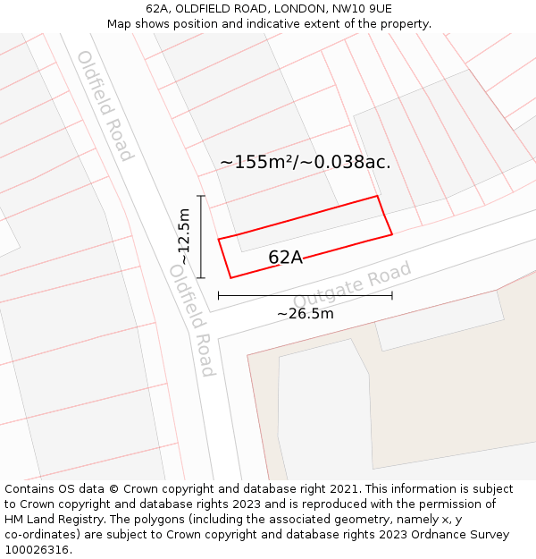 62A, OLDFIELD ROAD, LONDON, NW10 9UE: Plot and title map
