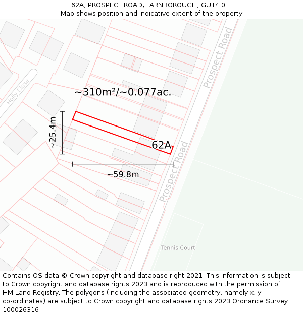 62A, PROSPECT ROAD, FARNBOROUGH, GU14 0EE: Plot and title map