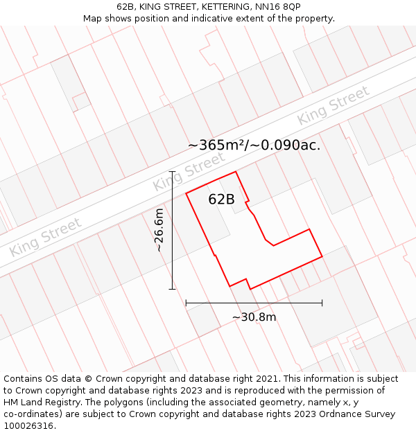 62B, KING STREET, KETTERING, NN16 8QP: Plot and title map