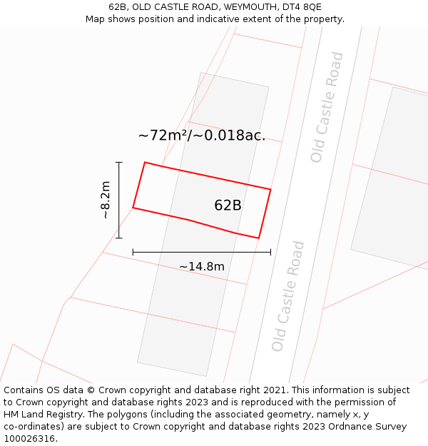 62B, OLD CASTLE ROAD, WEYMOUTH, DT4 8QE: Plot and title map