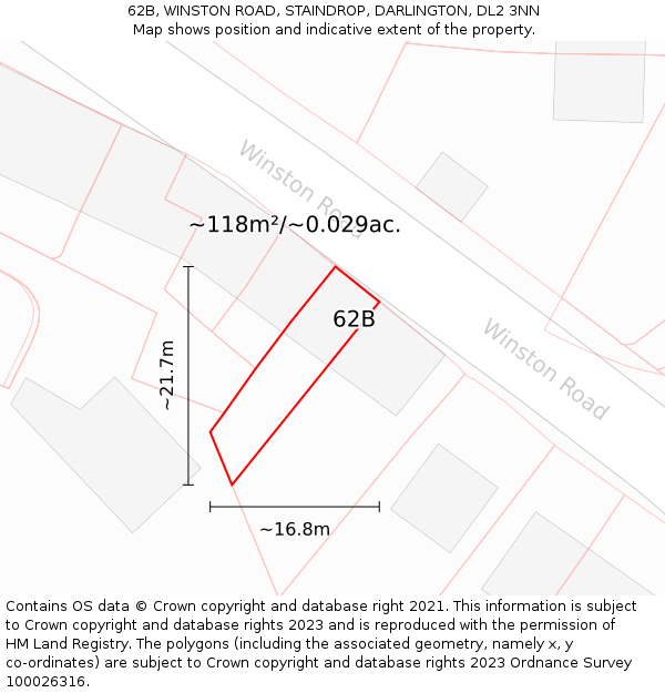 62B, WINSTON ROAD, STAINDROP, DARLINGTON, DL2 3NN: Plot and title map