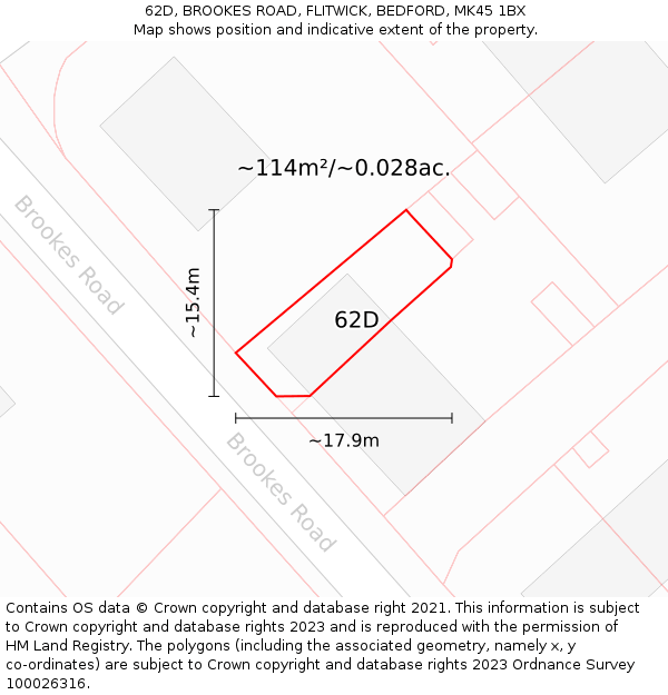 62D, BROOKES ROAD, FLITWICK, BEDFORD, MK45 1BX: Plot and title map