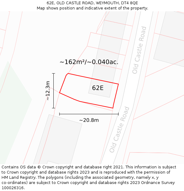 62E, OLD CASTLE ROAD, WEYMOUTH, DT4 8QE: Plot and title map
