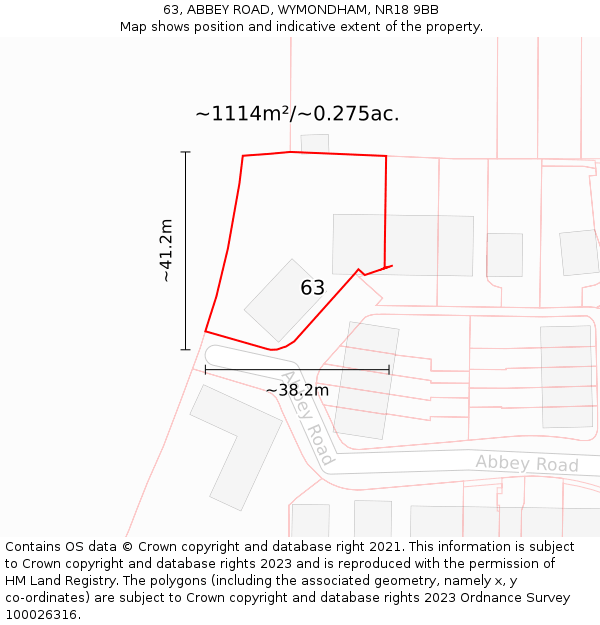 63, ABBEY ROAD, WYMONDHAM, NR18 9BB: Plot and title map
