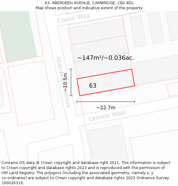 63, ABERDEEN AVENUE, CAMBRIDGE, CB2 8DL: Plot and title map
