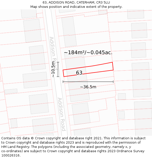 63, ADDISON ROAD, CATERHAM, CR3 5LU: Plot and title map