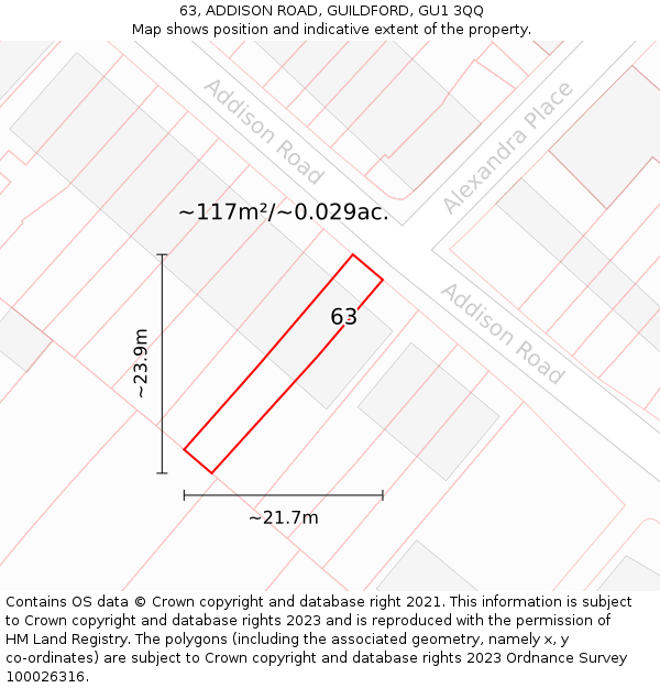 63, ADDISON ROAD, GUILDFORD, GU1 3QQ: Plot and title map