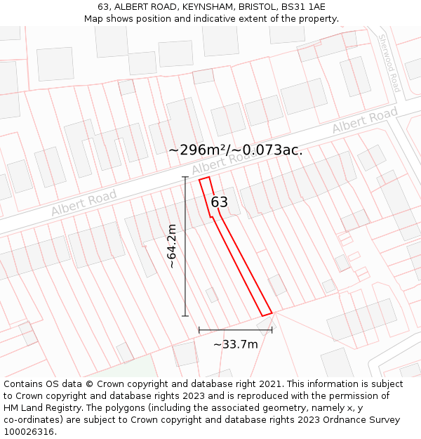 63, ALBERT ROAD, KEYNSHAM, BRISTOL, BS31 1AE: Plot and title map