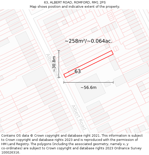 63, ALBERT ROAD, ROMFORD, RM1 2PS: Plot and title map