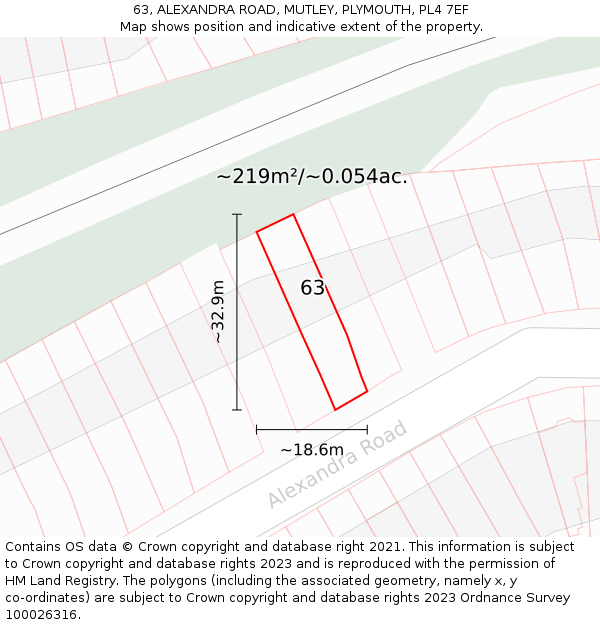 63, ALEXANDRA ROAD, MUTLEY, PLYMOUTH, PL4 7EF: Plot and title map