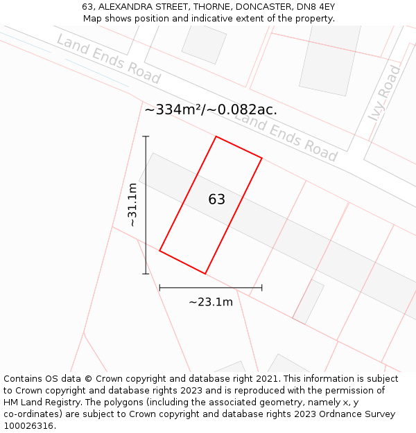 63, ALEXANDRA STREET, THORNE, DONCASTER, DN8 4EY: Plot and title map