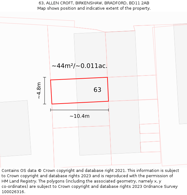 63, ALLEN CROFT, BIRKENSHAW, BRADFORD, BD11 2AB: Plot and title map