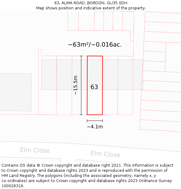 63, ALMA ROAD, BORDON, GU35 0DH: Plot and title map