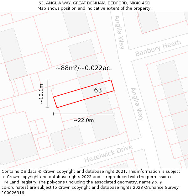 63, ANGLIA WAY, GREAT DENHAM, BEDFORD, MK40 4SD: Plot and title map