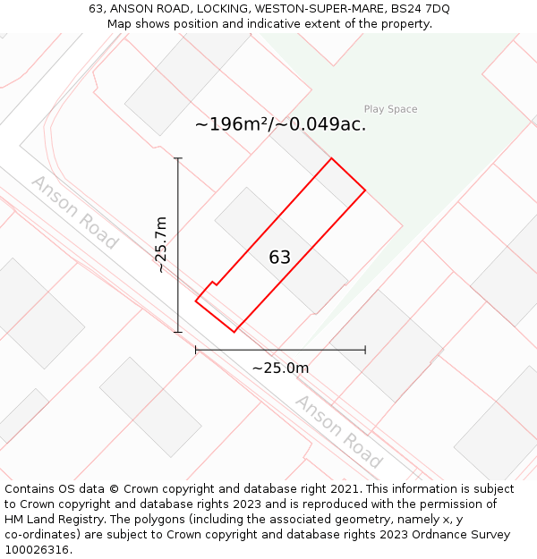 63, ANSON ROAD, LOCKING, WESTON-SUPER-MARE, BS24 7DQ: Plot and title map