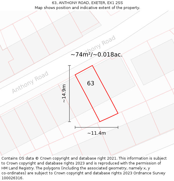 63, ANTHONY ROAD, EXETER, EX1 2SS: Plot and title map