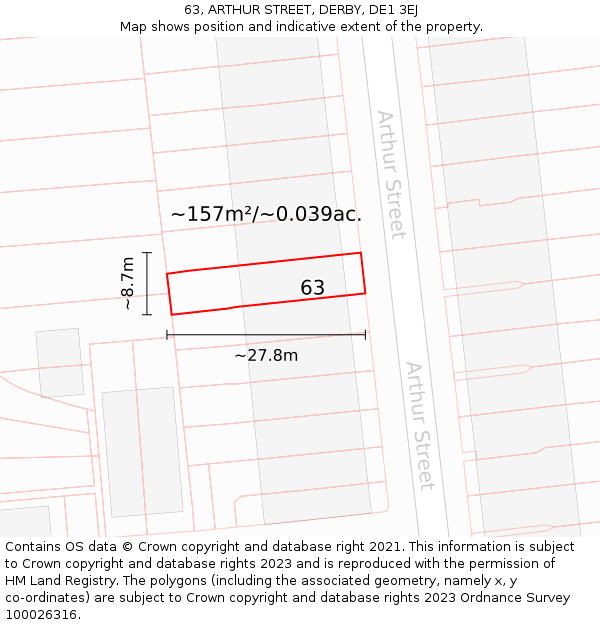 63, ARTHUR STREET, DERBY, DE1 3EJ: Plot and title map