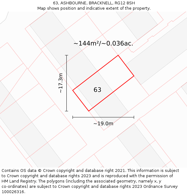 63, ASHBOURNE, BRACKNELL, RG12 8SH: Plot and title map