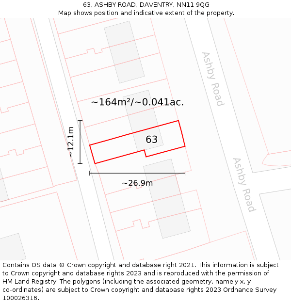 63, ASHBY ROAD, DAVENTRY, NN11 9QG: Plot and title map