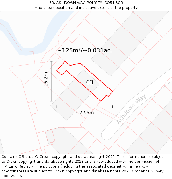 63, ASHDOWN WAY, ROMSEY, SO51 5QR: Plot and title map