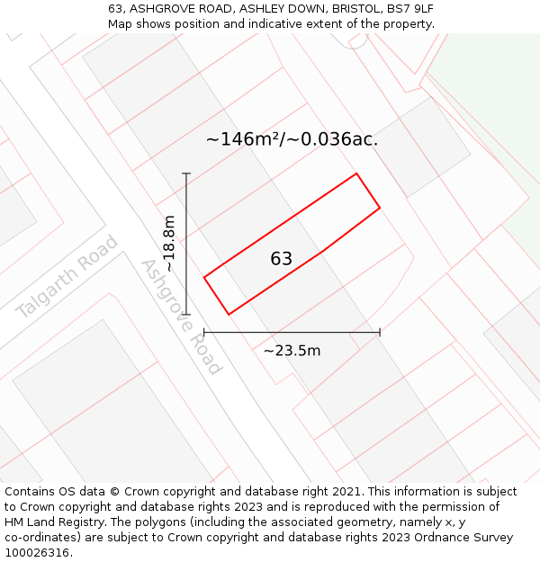 63, ASHGROVE ROAD, ASHLEY DOWN, BRISTOL, BS7 9LF: Plot and title map
