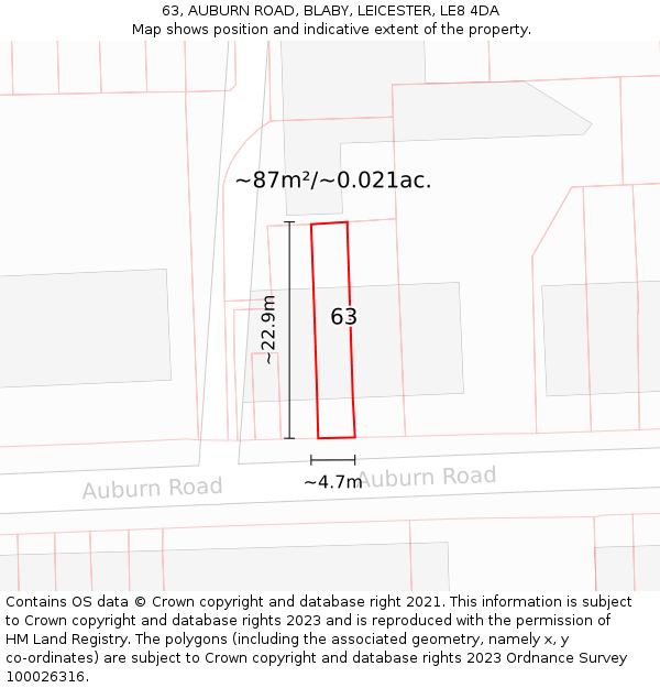 63, AUBURN ROAD, BLABY, LEICESTER, LE8 4DA: Plot and title map